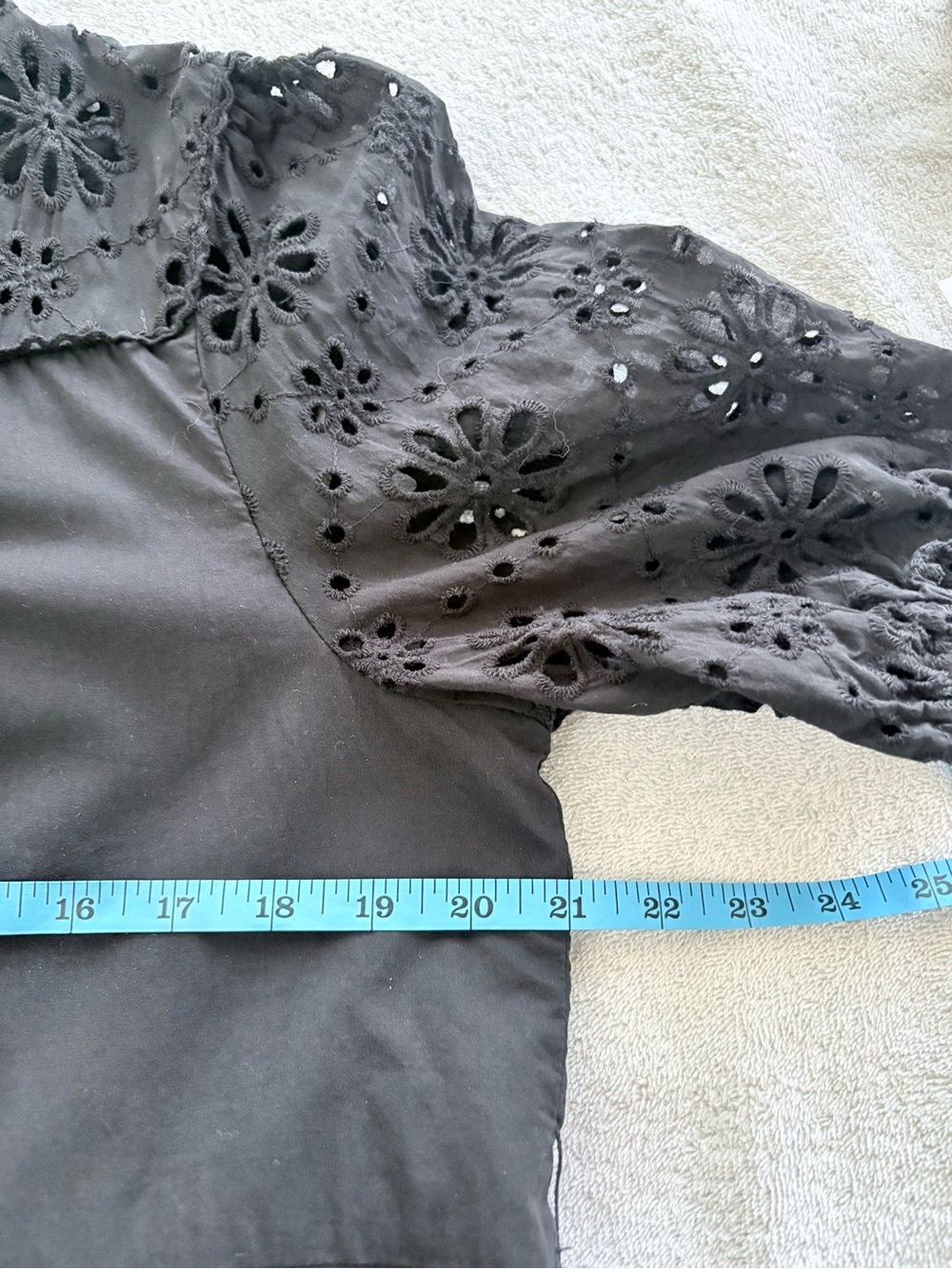 Ellen Tracy Black Eyelet Button-V Front Puffed Sleeve Boho Whimsigoth Dress Sz M - Picture 14 of 15